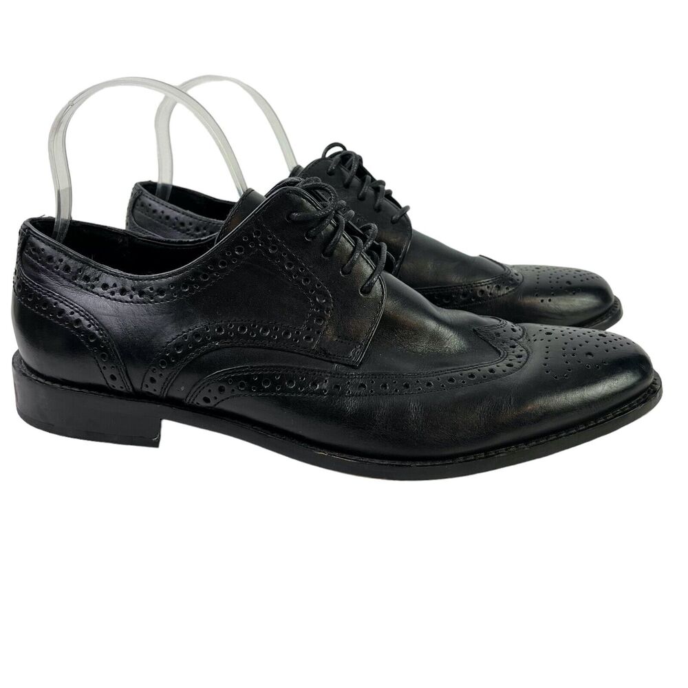 Nunn Bush Mens Comfort Gel Wingtip Oxford Real Leather Black Dress Shoes 11.5